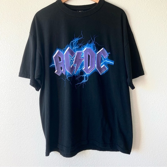 AC/DC | Tops | Acdc Rock Band Tee Shirt Xl Black Cotton Blue Purple ...